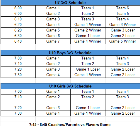3 v3 Tournament Schedule 3 v3 Tournament Schedule
